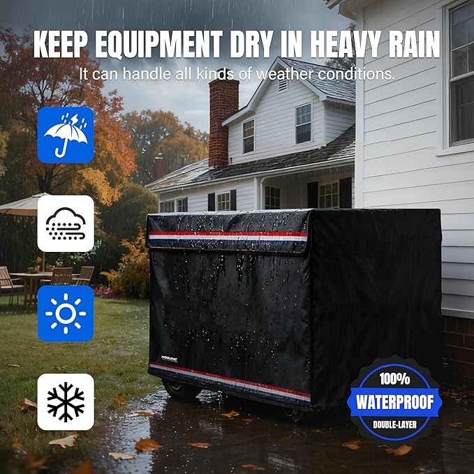 Running Generator Cover Double Layer Generator Cover Heavy Duty Waterproof Universal Size 32 x 24 x 24 in. Fits Most 5000-10000 Watt Generators. Black. 32×24×24 inches
