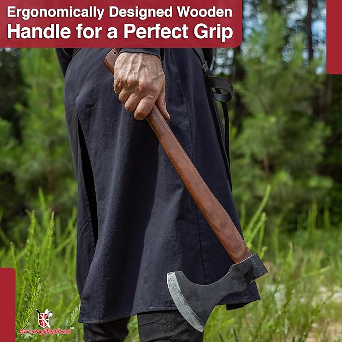 Armory Replicas™ Medieval Outdoor Viking Warpath Functional Battle Axe – Hand-Forged Iron Steel Blade 20.75 Length Rustic Finish Perfect for Reenactments &amp Outdoor Use