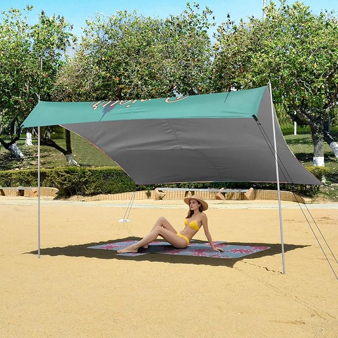 Beach Canopy with Windproof Ropes &amp Sandbags Beach Tent Sun Shade Sun Shelter for Camping Trips Fishing Backyard Fun or Picnics Eiffel Tower