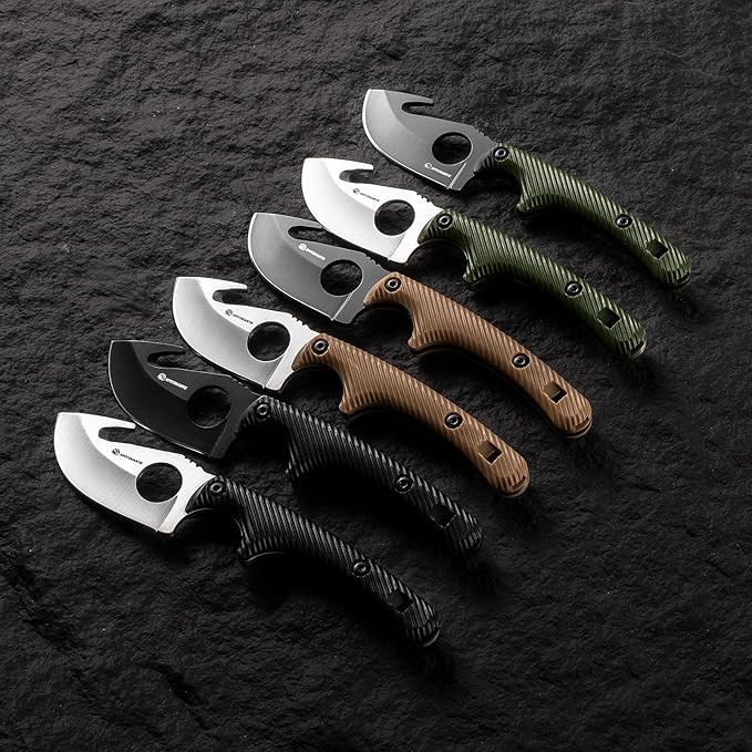 EDC Fixed Blade Knife Horizontal Carry Knife with Sheath Fire Starter HO-YN Rotating Clip Multi-Tools Gut-hook Blade
