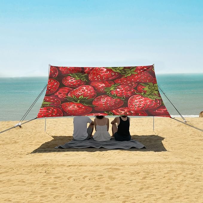ALAZA Fresh Strawberries Beach Tent Sun Shelter Portable Canopy Sunshade for Outdoor Camping Picnics Backyard Fun 10x9 ft