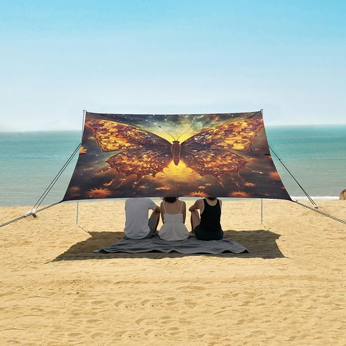 ALAZA Butterfly with Sunflower Beach Tent Sun Shelter Portable Canopy Sunshade for Outdoor Camping Picnics Backyard Fun 10x9 ft