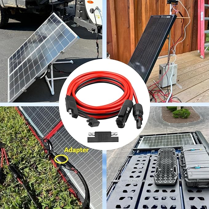 XRDS -RF 10AWG SAE to Solar Panel Connector Cable 20FT Heavy-Duty Tinned Copper Solar Extension Cable with SAE Polarity Reverse Adapter for Solar Power Systems and Battery Connections