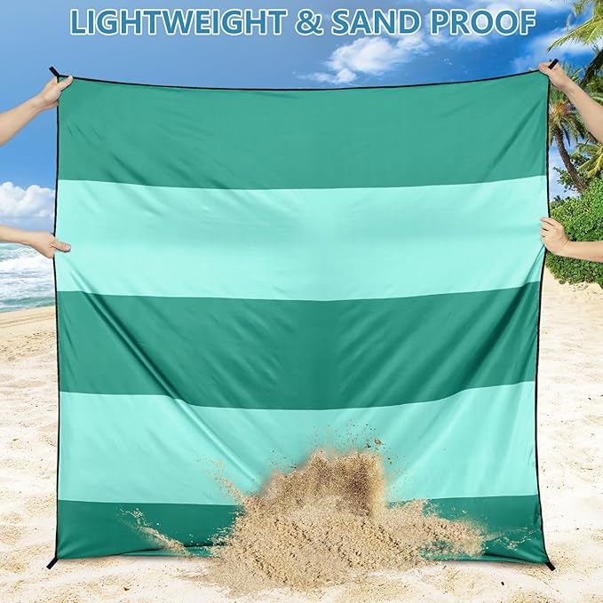 Beach Blanket Waterproof Sandproof Beach Mat 79 X 83/10'x9'for 2-8 Adults Quick Drying Outdoor Picnic Mat Beach Accessories for Travel Camping Hiking