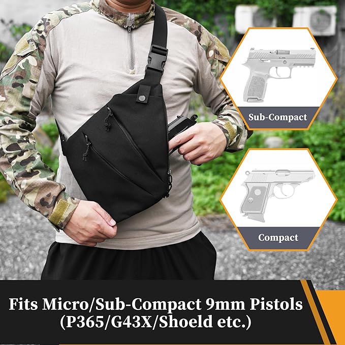 CCW Sling Bag for Concealed Carry Tactical Crossbody Sling Bag with Quick Access Compartment Low Profile Shoulder Chest Bag for Men &amp Women