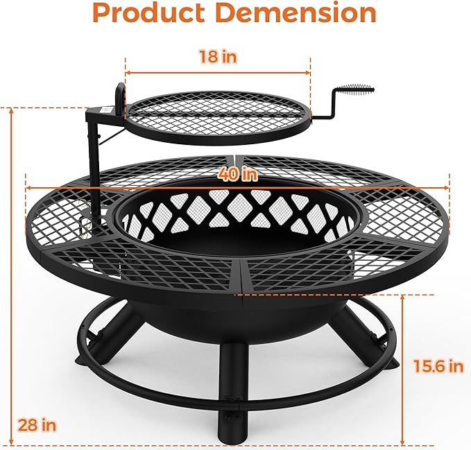 BALI OUTDOORS Fire Pit with Poker 40 inch Outdoor Fire Pit Patio Wood Burning Firepits for Outside with Grill