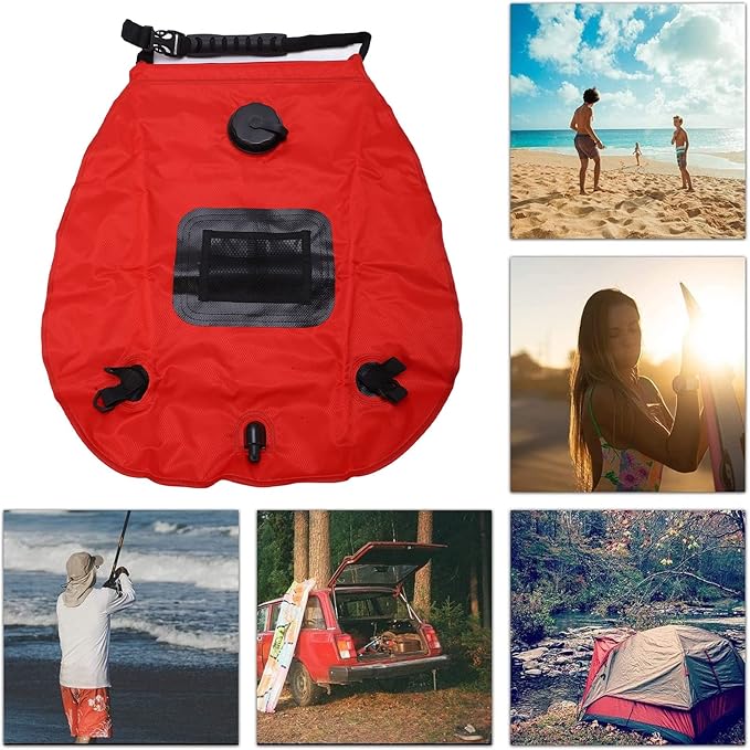 20L Folding Solar Heated Shower Bag Outdoor Portable Shower with Hose and Adjustable Shower Head Solar Camping Bath Bag for Hiking Backpacking Fishing