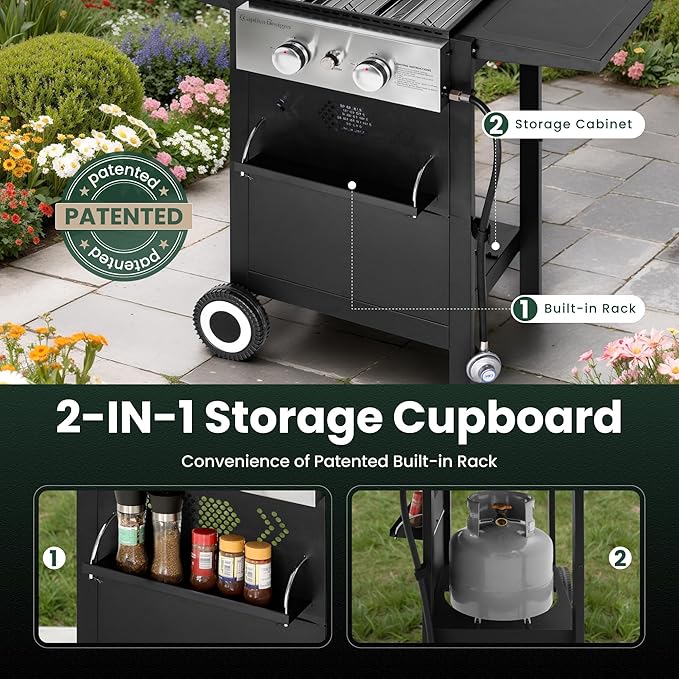 GREEN PARTY 2 Burner Griddle Grill Combo 2 in 1 Propane Gas BBQ Grill w/Cast Iron Plate 20000 BTU Output Small Flat Top Propane Barbecue Grill for Camping Patio Backyard Balcony
