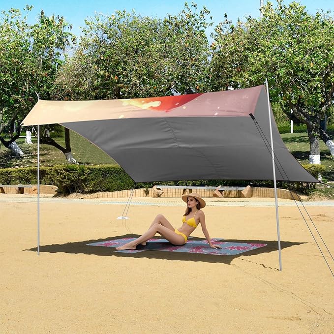 ALAZA Cartoon Red Mushrooms Beautiful Beach Tent Sun Shelter Portable Canopy Sunshade for Outdoor Camping Picnics Backyard Fun 10x9 ft