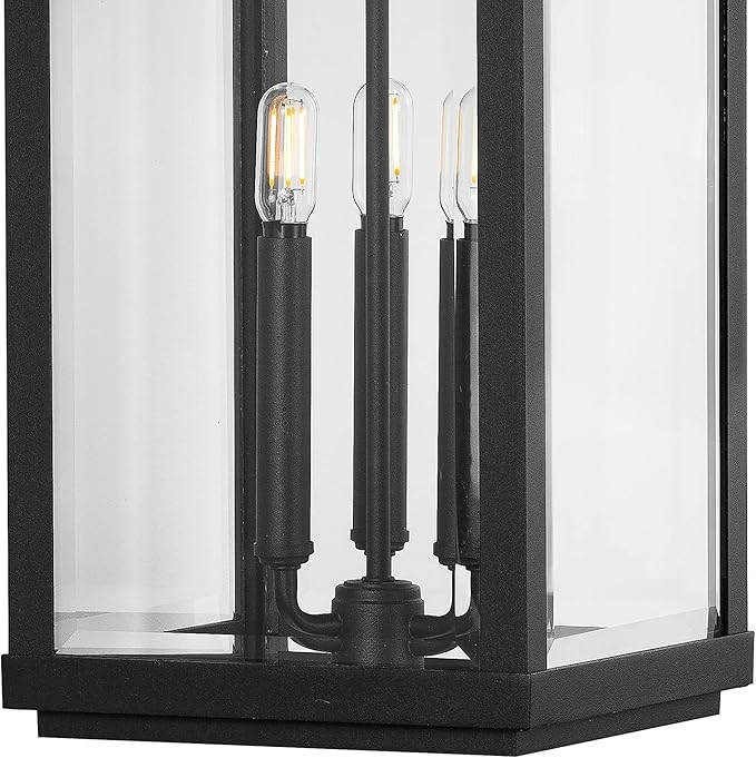 Gibbes Street Collection 3-Light Clear Beveled Glass New Traditional Outdoor Large Wall Lantern Light Textured Black