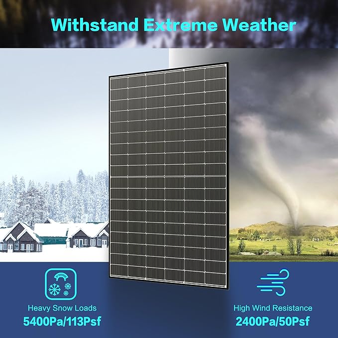 JJN Bifacial 400 Watt Solar Panel N-Type 16BB 400W Solar Panels 25% High Efficiency Monocrystalline Solar Module for 12V/24V/48V PV System for Homes Rooftop Farm RV and Off-Grid Applications