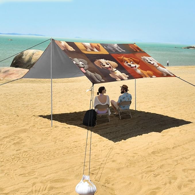 ALAZA Cute Cartoon Dogs of Different Breeds Beach Tent Sun Shelter Portable Canopy Sunshade for Outdoor Camping Picnics Backyard Fun 10x9 ft