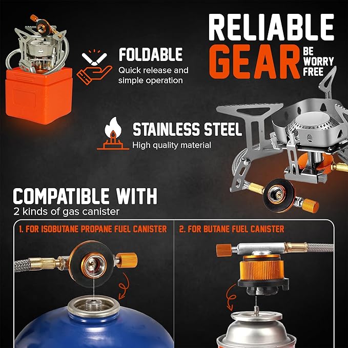Smokey Camp Camping Cookware Mess Kit Set with Stove - Backpacking Camping Pots and Pans Set All in One Non-Stick Camping Cooking Set Portable Stove Hiking Picnic Outdoor &amp Camping Cookware S