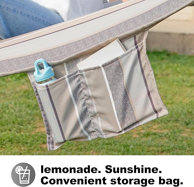 GAFETE Hammock 2 Person Quilted Fabric Hammocks for Outside Double 12ft Hammocks with Spreader Bar Large Removable Pillow Storage Bag Carabiners Max 475 lbs Capacity (Peace Dove Grey)