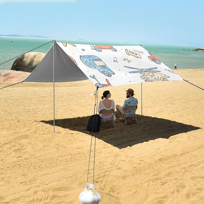 ALAZA Ca Truck Helicopter Star Beach Tent Sun Shelter Portable Canopy Sunshade for Outdoor Camping Picnics Backyard Fun 10x9 ft