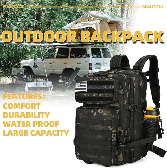 Lovelinks21 25L Tactical Backpack for Men and Women Military Backpack Small Assault Pack Molle Backpack Bug Out Bag Travel Rucksack Daypack (Black Camo)