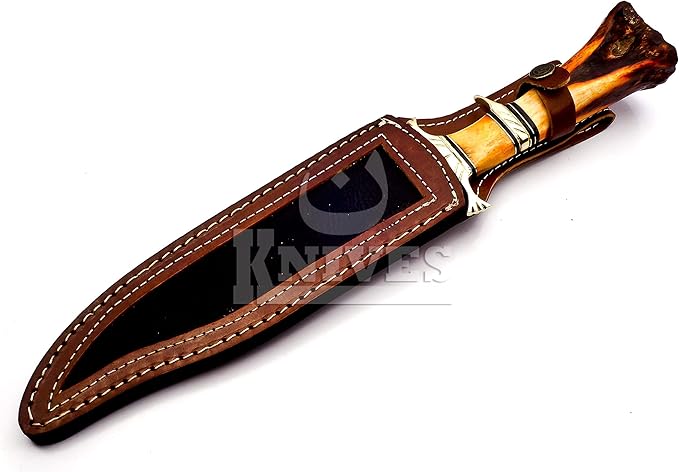 Hand Made Damascus Steel Collectible Bowie Knife Handle Camel Bone (Red)