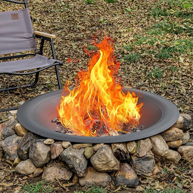 OutVue 35 inch Steel Fire Pit Bowl for DIY or Replacement Existing Fire Pits Wood Burning Fire Pit Bowl with Spark Screen &ampFire Poker Fireplace for Backyard Porch Deck Camping BBQ(Smooth)