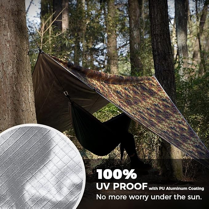 Bearhard Waterproof Camping Tarp Lightweight Hammock Rain Fly UV Protection and PU 3000mm Waterproof Backpacking Tarp Tent Footprint or Shelter Kit for Hiking and Outdoor Adventure