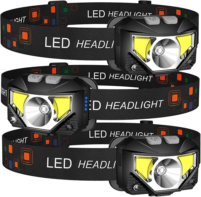 LHKNL Headlamp Flashlight3-Pack Lumen Ultra Bright LED Rechargeable Headlight with White Red LightWaterproof Motion Sensor Head Lamp8 Mode for Outdoor Camping Running Cycling Fishing