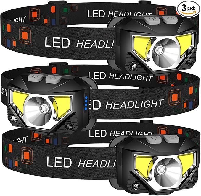 LHKNL Headlamp Flashlight3-Pack Lumen Ultra Bright LED Rechargeable Headlight with White Red LightWaterproof Motion Sensor Head Lamp8 Mode for Outdoor Camping Running Cycling Fishing