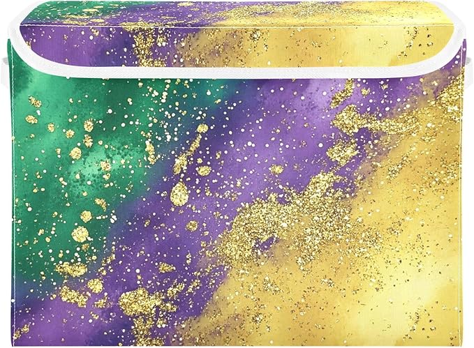 Mardi Gras Background Fabric Storage Bins with Lids and HandleFoldable Storage Bins with LidsCloset Organizers for Clothes Storage Room Organization Office Storage Chest Organizer