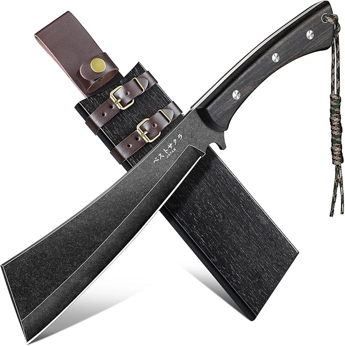 Freelander Japanese Machete for Cutting Trees Heavy Duty Full Tang Black Survival Machete Knife with Wooden Sheath for Yard Work Gardening Camping and Bushcraft Gifts for Men