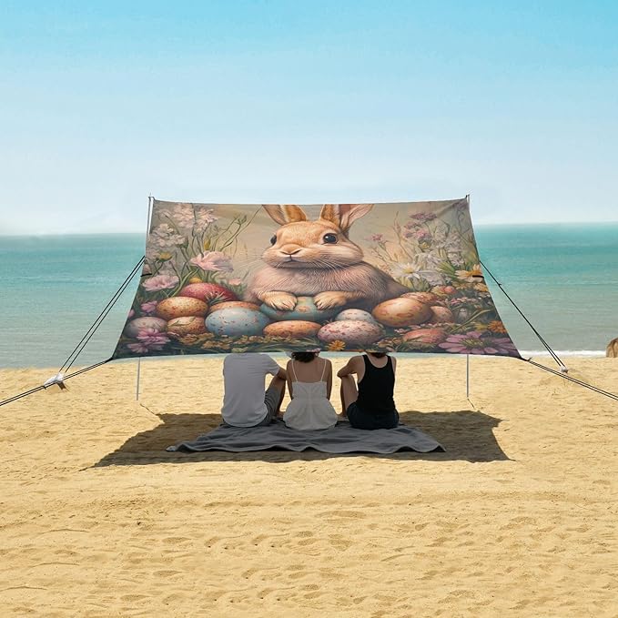 ALAZA Happy Easter Bunny Easter Eggs Beach Tent Sun Shelter Portable Canopy Sunshade for Outdoor Camping Picnics Backyard Fun 10x9 ft