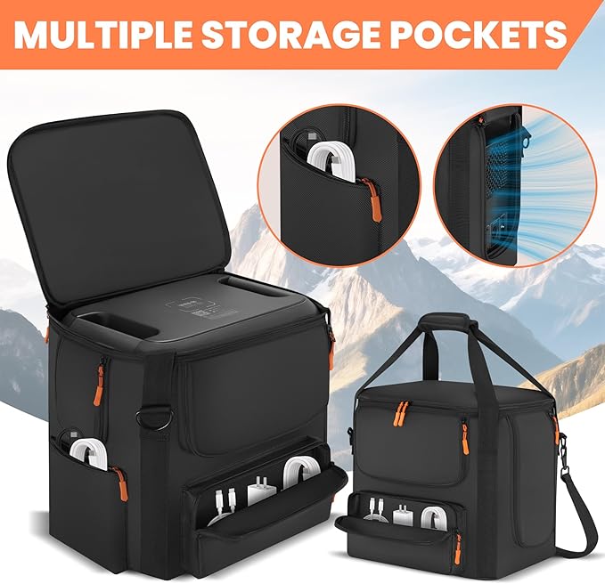 Portable Power Station Carrying Bag Compatible with BLUETTI AC180 Power Station Storage Case for Charging Cable and Accessories (BLACK Without Retractable Handle)