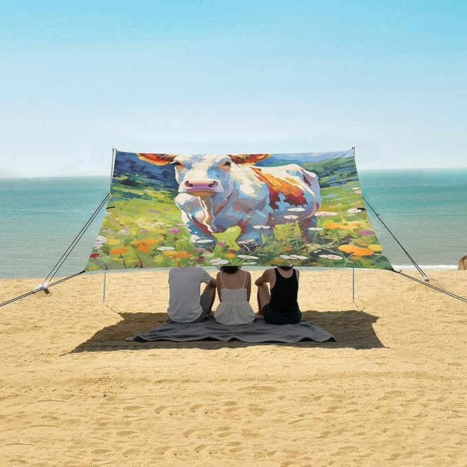 ALAZA Cow Green Meadow Summer Beach Tent Sun Shelter Portable Canopy Sunshade for Outdoor Camping Picnics Backyard Fun 10x9 ft