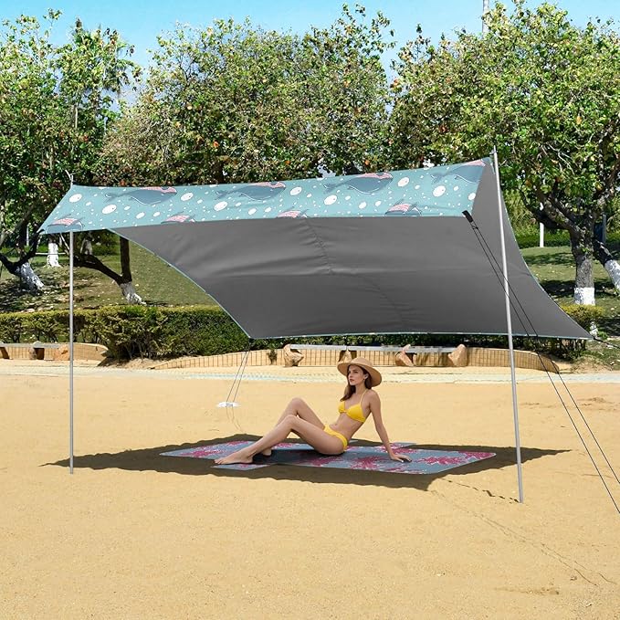 ALAZA Whale Bubble Beach Tent Sun Shelter UPF50+ Protection Beach Shade Canopy w/ 4 Sandbags for Outdoor Camping Fishing Backyard Fun Picnic 10x9 ft