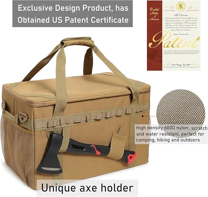 Tactical Camping Storage Bag Utility Tote Bag Camping Kitchen Organizer with Axe Holder &amp Shoulder Strap