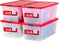IRIS USA 91 Qt. Stackable Plastic Storage Bins with Lids 4 Pack - BPA-Free See-Through Organizing Solution Latches Durable Nestable Containers Secure Pull Handle Made in USA - Red
