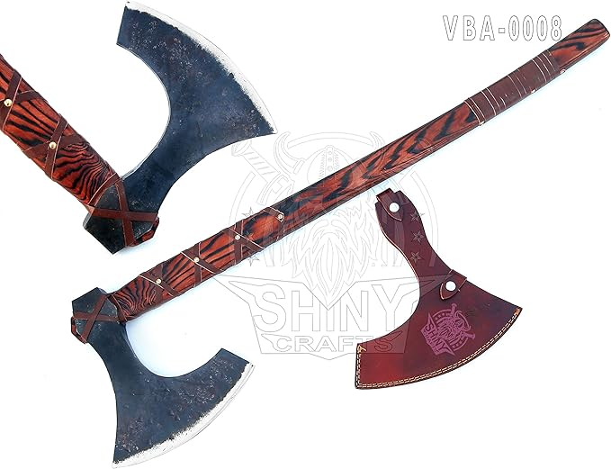 SHINY CRAFTS® Handmade Viking Axe Hatchet Norse Axe- 40 Long Two-Handed Berserker Hatchet Forged Axe - Bearded Axe - with Sheath (VBA-08)