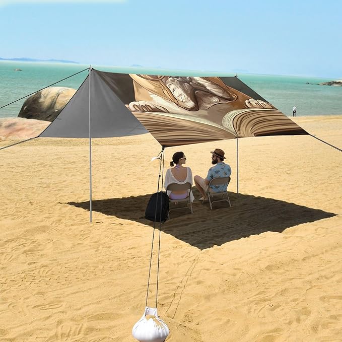ALAZA French Bulldog Book Read Beach Tent Sun Shelter Portable Canopy Sunshade for Outdoor Camping Picnics Backyard Fun 10x9 ft