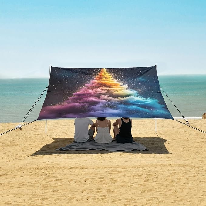 ALAZA Dreamy Christmas Tree Beach Tent Sun Shelter Portable Canopy Sunshade for Outdoor Camping Picnics Backyard Fun 10x9 ft
