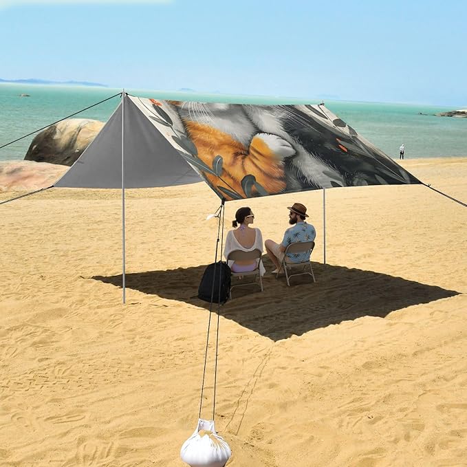 ALAZA Cute Cat Valentine Beach Tent Sun Shelter UPF50+ Protection Beach Shade Canopy w/ 4 Sandbags for Outdoor Camping Fishing Backyard Fun Picnic 10x9 ft