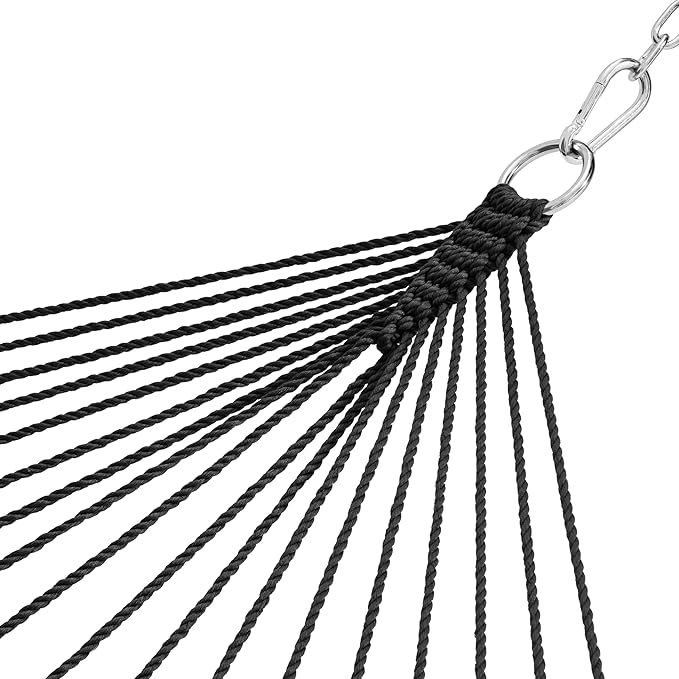 Lazy Daze Hammocks 10.5 FT Double 2 Person Caribbean Rope Hammock Hand Woven Polyester Hammock with Spreader Bars for Outside Outdoor Backyard Patio Poolside 450 LBS Capacity Gray