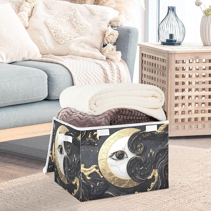 Storage Cube with Lid Moon Luxurious Print 16.5×12.6×11.8 IN Collapsible Large Capacity Foldable Storage Basket Bin Organizer