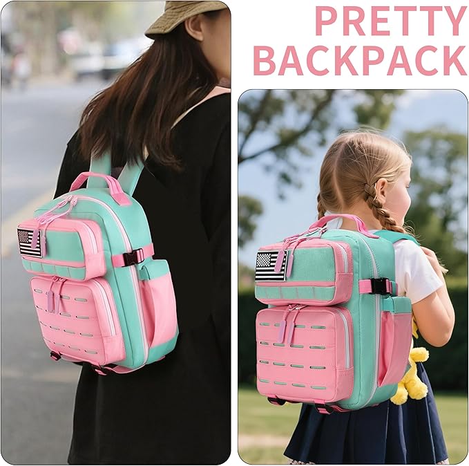 9L Mini Tactical Backpack for Men and Women Tactical Backpack Small for Hiking Small Tactical Bag (Pink&ampLakeBlue)