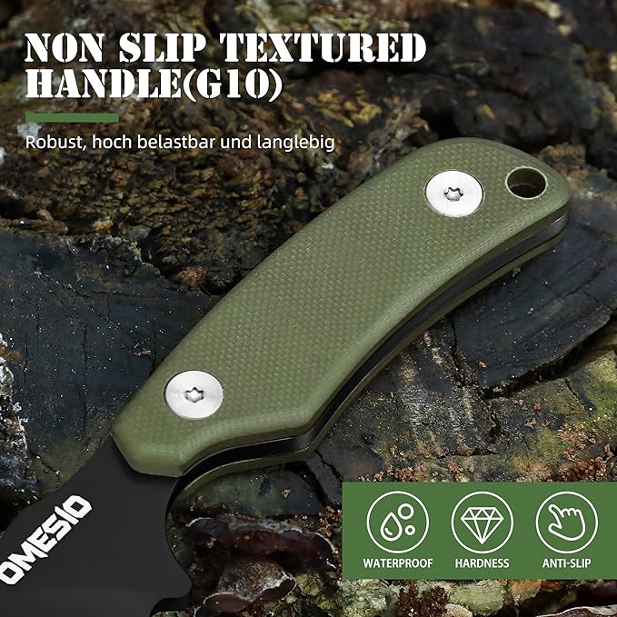 Omesio Neck Knife with Clip 5.9 Fixed Blade With Kydex Sheath and Necklance Nessmuk Blade Small Full Tang Tactical D2 Steel G10 Handle for EDC Outdoor Survival