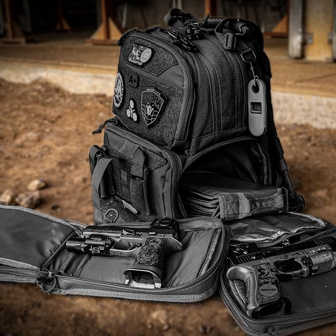 VOTAGOO Tactical Range Backpack Gun Bag for Handguns and Ammo 3 Pistol Carrying Cases for Hunting Shooting