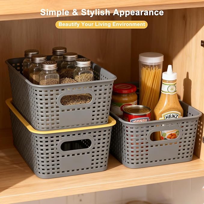 AREYZIN Plastic Storage Bins with LidStackable Storage Bins and Storage Baskets for ShelvesSmall Baskets for Organizing Small Storage Bins10.2x7.2x4.1 Inch6-Pack Gray