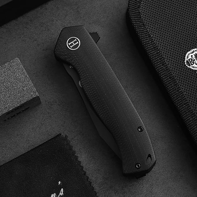 Holtzman's Gorilla Survival Folding Pocket Knife with D2 Steel Blade and Black G10 Handle - EDC Gift Set for Men and Women - Perfect for Everyday Carry