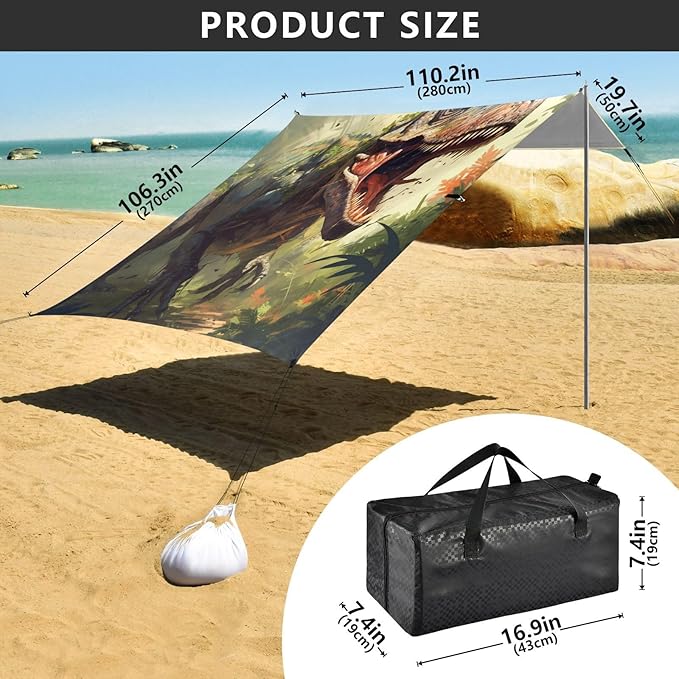 ALAZA Stylish Jungle Dinosaur Beach Tent Sun Shelter Portable Canopy Sunshade for Outdoor Camping Picnics Backyard Fun 10x9 ft