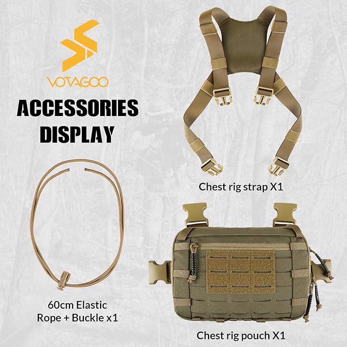Tactical Chest Pack EDC Chest Bag 2L Utility Molle Chest Rig Pouch with CCW Compartment Adjustable Strap Outdoor