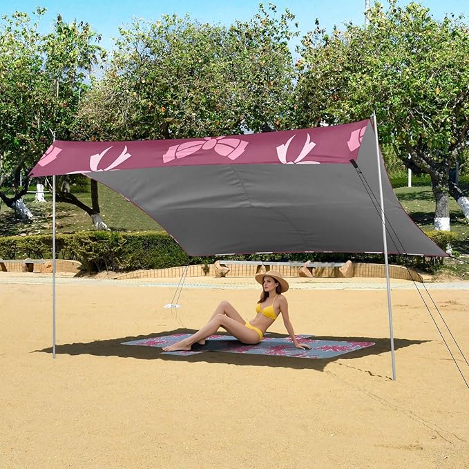 ALAZA White Pink Bows Pattern Beach Tent Sun Shelter Portable Canopy Sunshade for Outdoor Camping Picnics Backyard Fun 10x9 ft