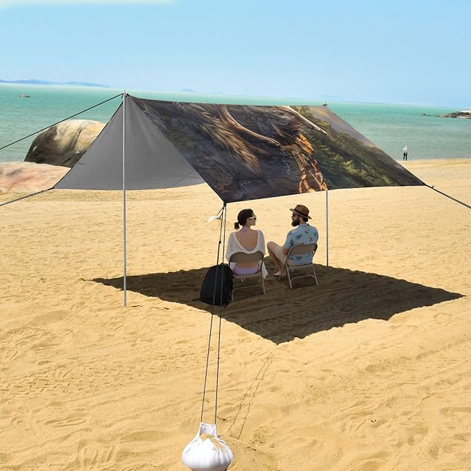 ALAZA Wild Wolf Cliff Forest Beach Tent Sun Shelter UPF50+ Protection Beach Shade Canopy w/ 4 Sandbags for Outdoor Camping Fishing Backyard Fun Picnic 10x9 ft
