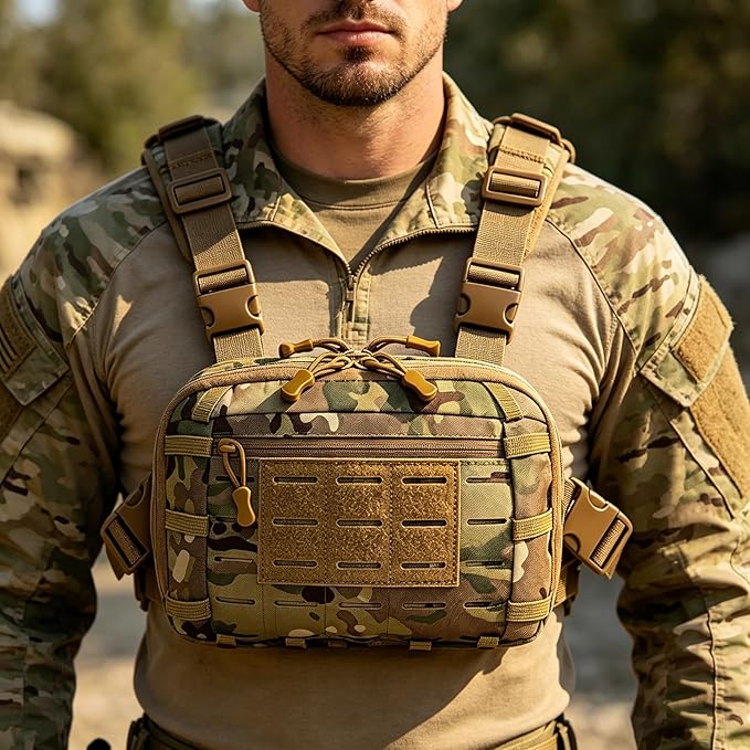 Tactical Chest Pack EDC Chest Bag Utility Molle Chest Rig Pouch with CCW Compartment Adjustable Strap Admin Pouch