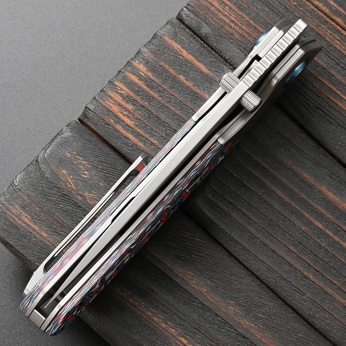 Sitivien ST271 Folding Knife M390 Steel Blade Titanium &amp G10 Handle Knife with Pocket Clip for Men Women Outdoor Camping Hiking Survival(Blue+White+Red)